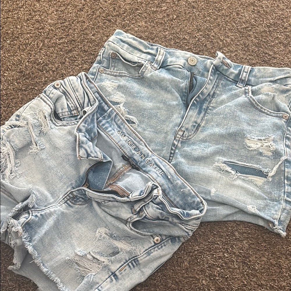 American Eagle Outfitters Blue Distressed Jean Shorts